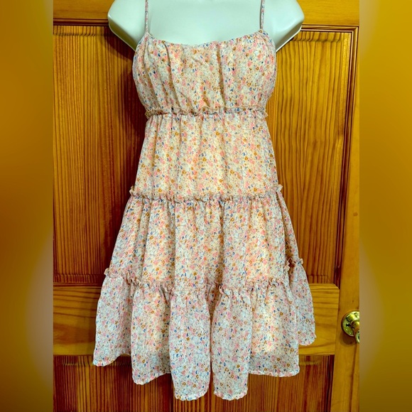 Aeropostale floral milkmaid boho romantic Tiered Ruffle Mini Dress – Size Medium - Picture 2 of 8